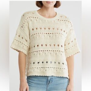 Melrose and Market Elbow Sleeve Cotton Pointelle Sweater
